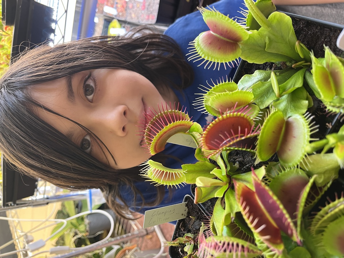 Oliver holding a tray of Venus flytraps